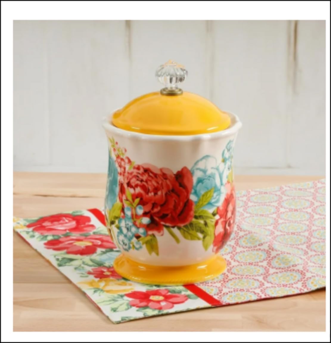 Blossom Jubilee Ceramic Canister with Acrylic Knob, 1-Piece – Multicolor, 8.75"