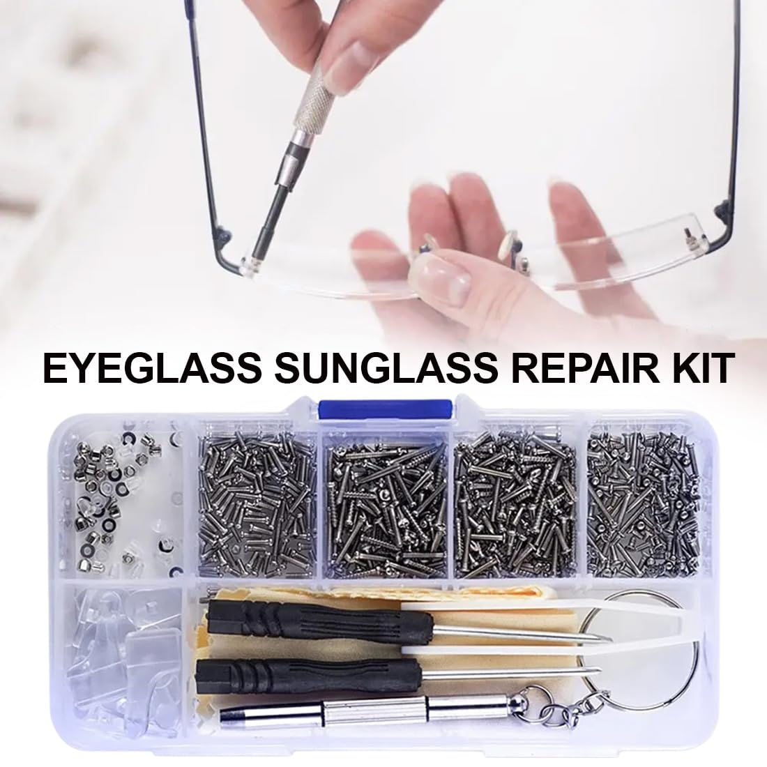 500 Pcs Kit di strumenti di riparazione per occhiali da sole, cacciaviti per riparazione occhiali, cacciavite, viti, dadi, naselli in silicone, pinzette, occhiali, panno per la riparazione