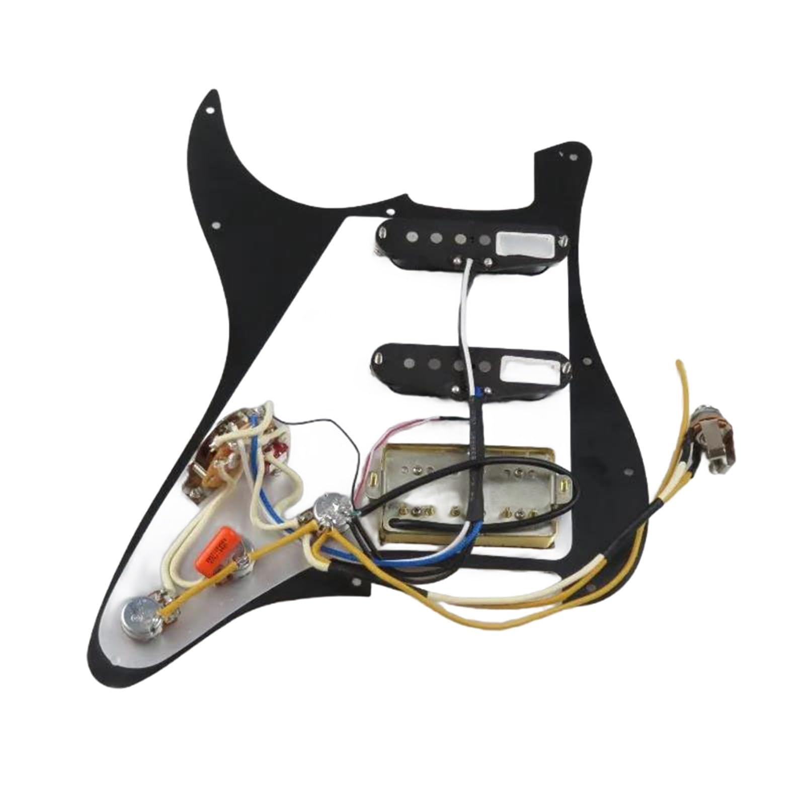 Professionelle Gitarren-Schlagbrett-Tonabnehmer HSS-belastetes Vorverdrahtetes Schlagbrett | Schwarzer 3-lagiger Scratch Plate Gold Bridge Humbucker + 2 Single Coil Pickups 1V2T