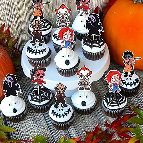36 Pcs Fantasy Horror Manga Cupcake Toppers Assembled Halloween Characters Spooky Ghost Cupcake Picks Halloween Theme Baby Shower Kids Boys Girls Birthday Party Cake Decorations Supplies #TOP2