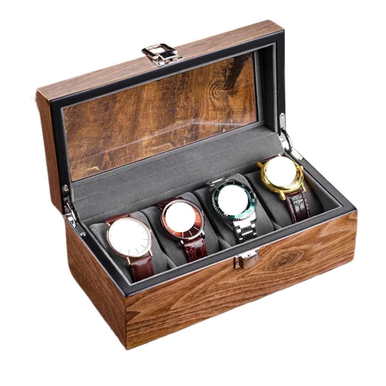 SHENJMAI Watch Box Wooden Watch Box Mens Case Storage Travel Watches Organizer Display Collection Portable