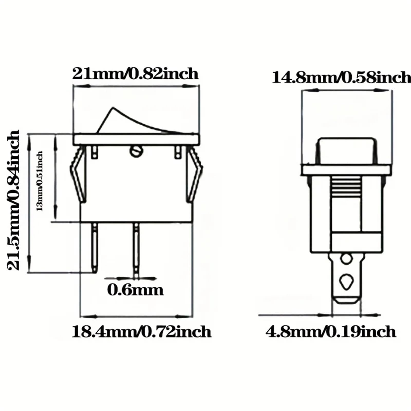 50/100pcs Kcd1 Copper feet 21 * 15 mm 2PIN Boat Rocker Switch SPST Snap-in ON/Off Position Snap 6A/250V 21x15mm(50 Piece)