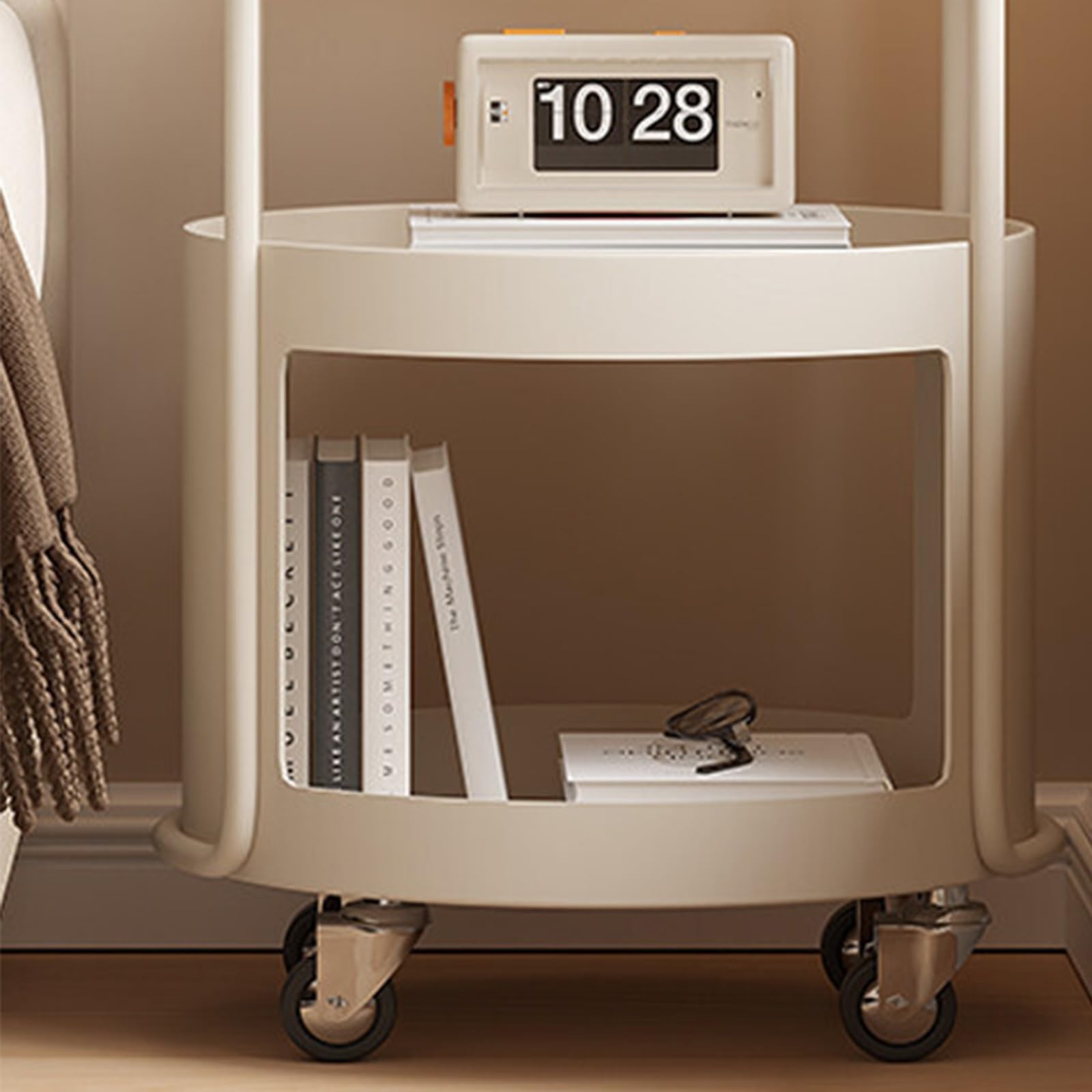 Mesita de Noche Carro de mesita Noche con Cuatro Ruedas, Estructura metálica, Tapa Vidrio for Almacenamiento en Dormitorio Mesas auxiliares(Negro,Pequeño)