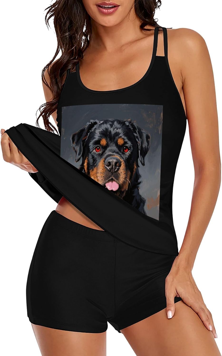 Cool Rottweiler Dog Art Tankini Swimsuits for Women Tummy Control Two Piece Bathing Suits Swim Tops with Boy Shorts