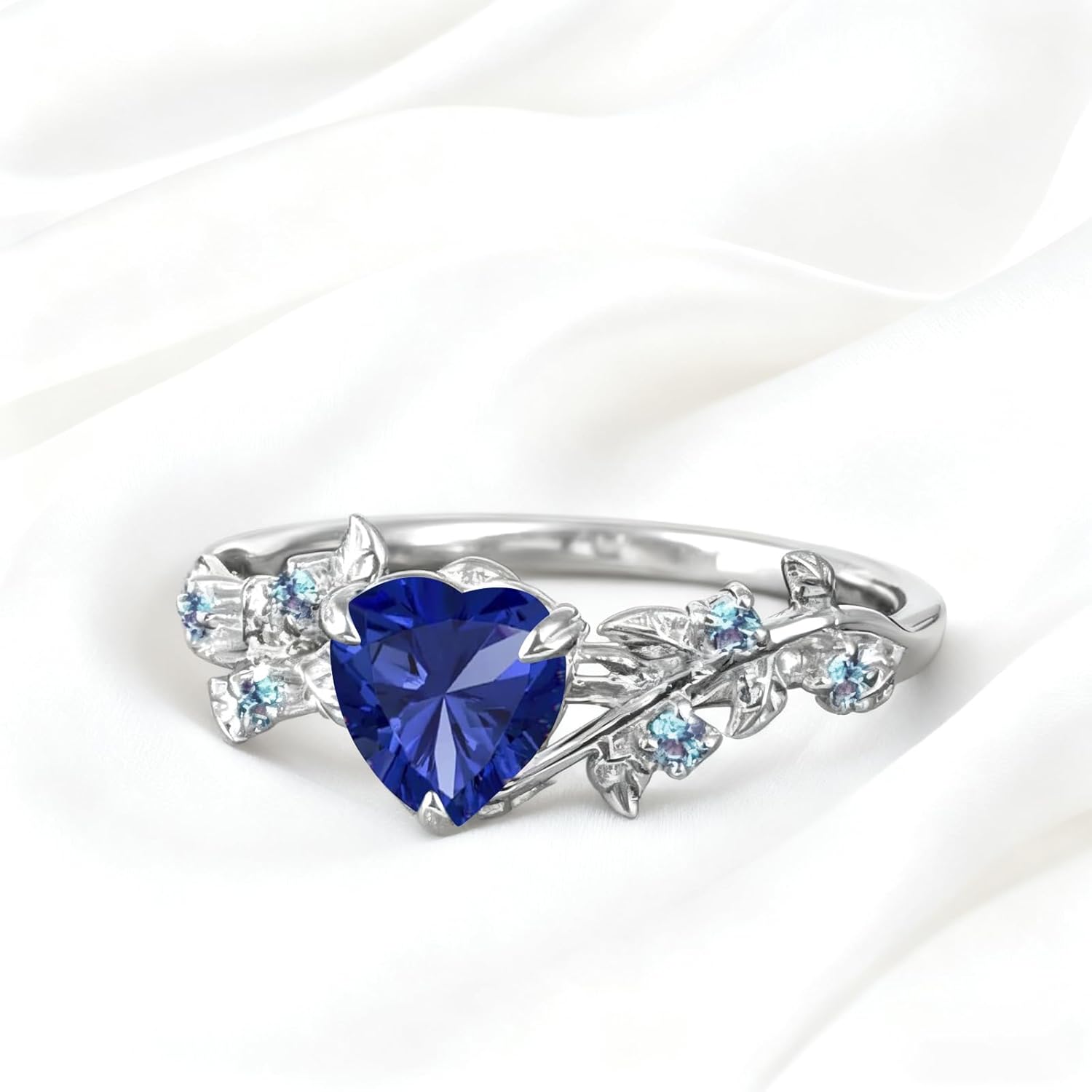Heart Cut Gemstone Engagement Ring for Women, 925 Silver/10K/14K/18K Gold Birthstone Bridal Promise Rings Art Deco Nature Inspired Leaf Ring Christmas Anniversary Jewelry Gifts
