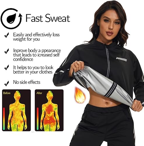Miniatura 8 de SEXYWG Camisa de sauna de neopreno para mujer, chaqueta de sauna para pérdida de peso, traje de entrenamiento y moldeador de cuerpo de manga larga