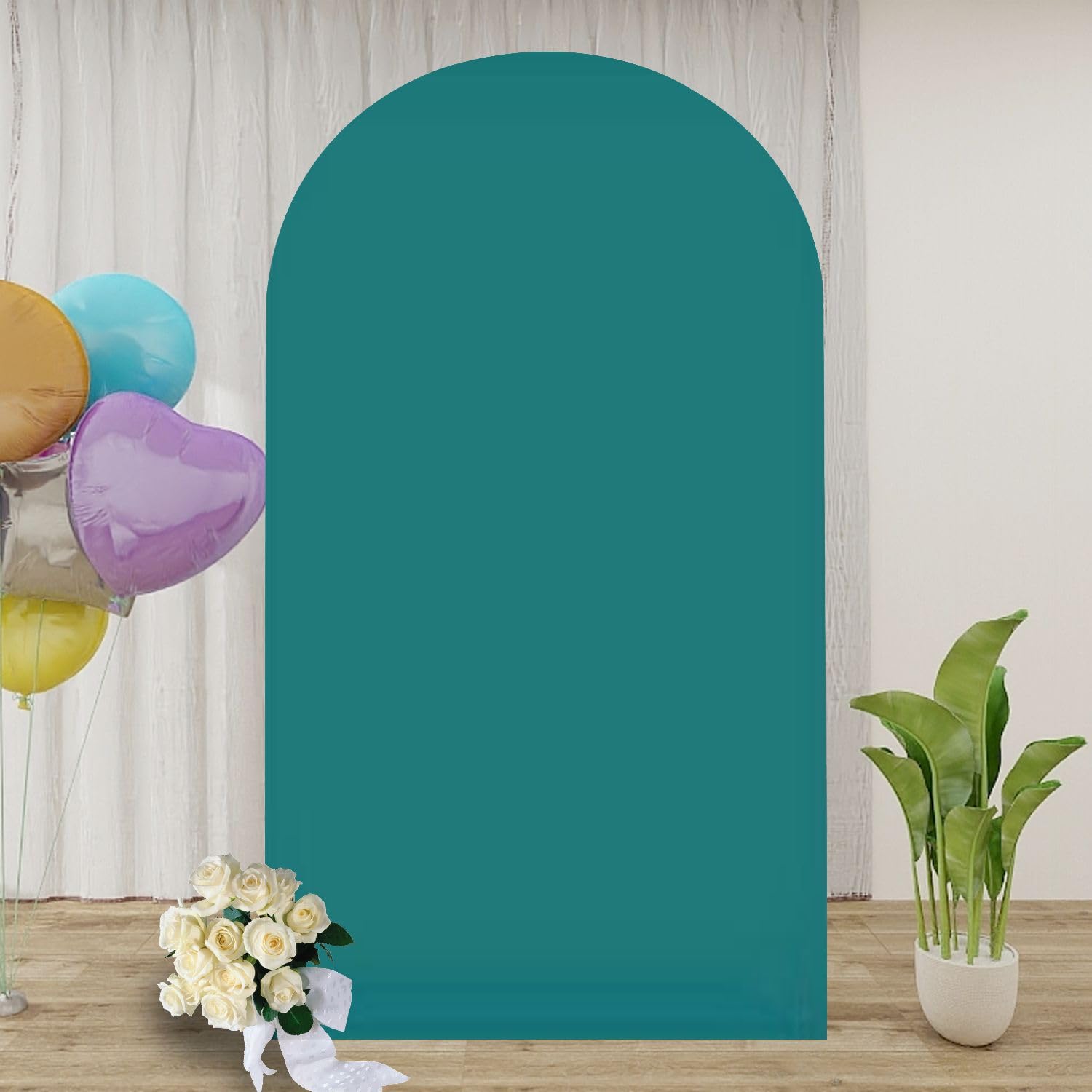 Plain Dark Teal Green Color a Dark Shade Teal Color 7.2FT Wedding Arch Cover Spandex Fitted Fabric Round Top Stretchy Backdrop Stand Covers for