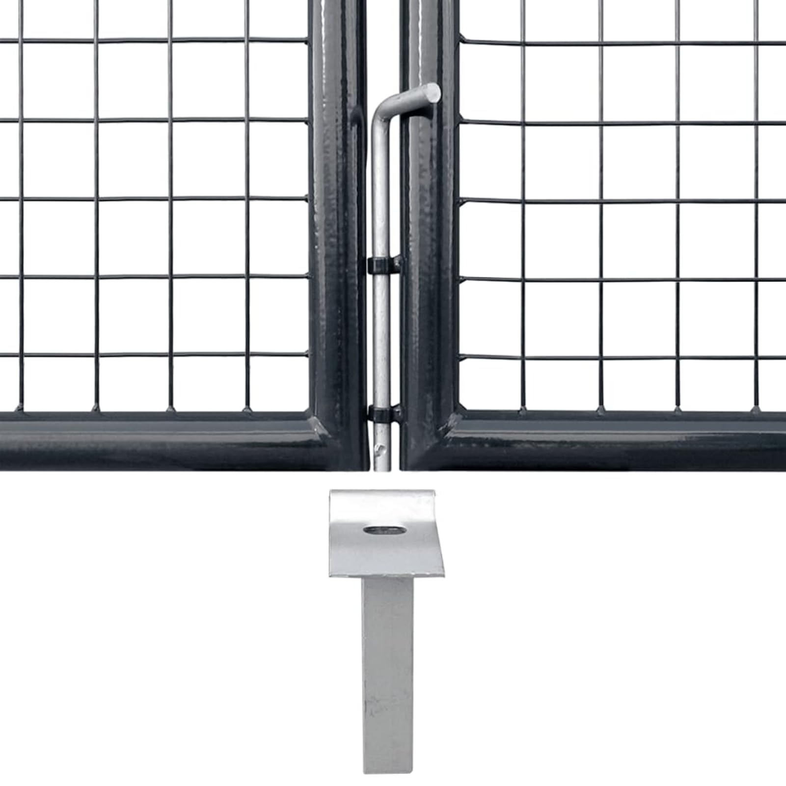Puerta de jardín de malla doble con 3 llaves, 289 x 100 cm, acero galvanizado, color gris