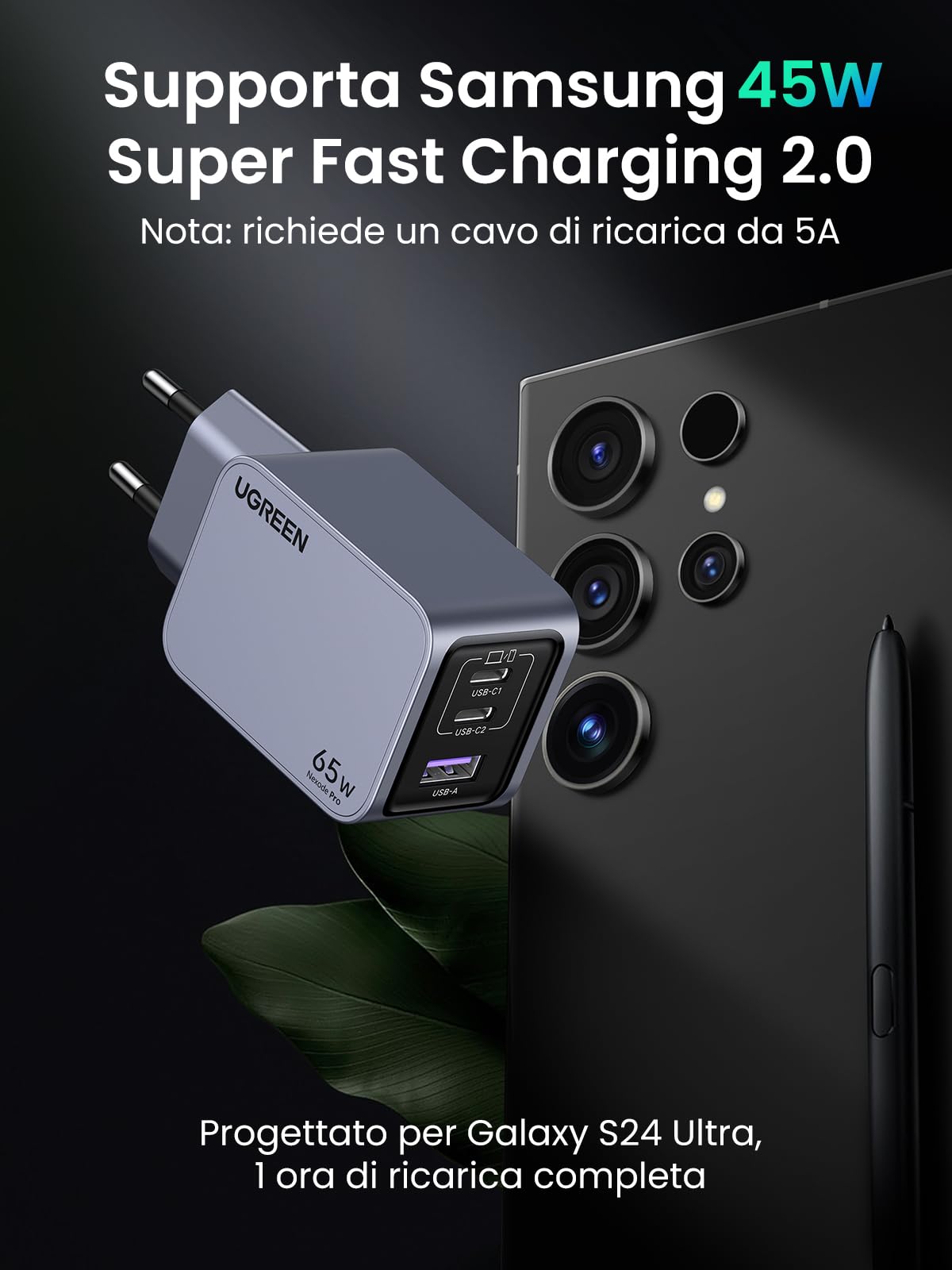 UGREEN Nexode Pro 65W Caricatore USB C Ricarica Rapida GaN Caricabatterie