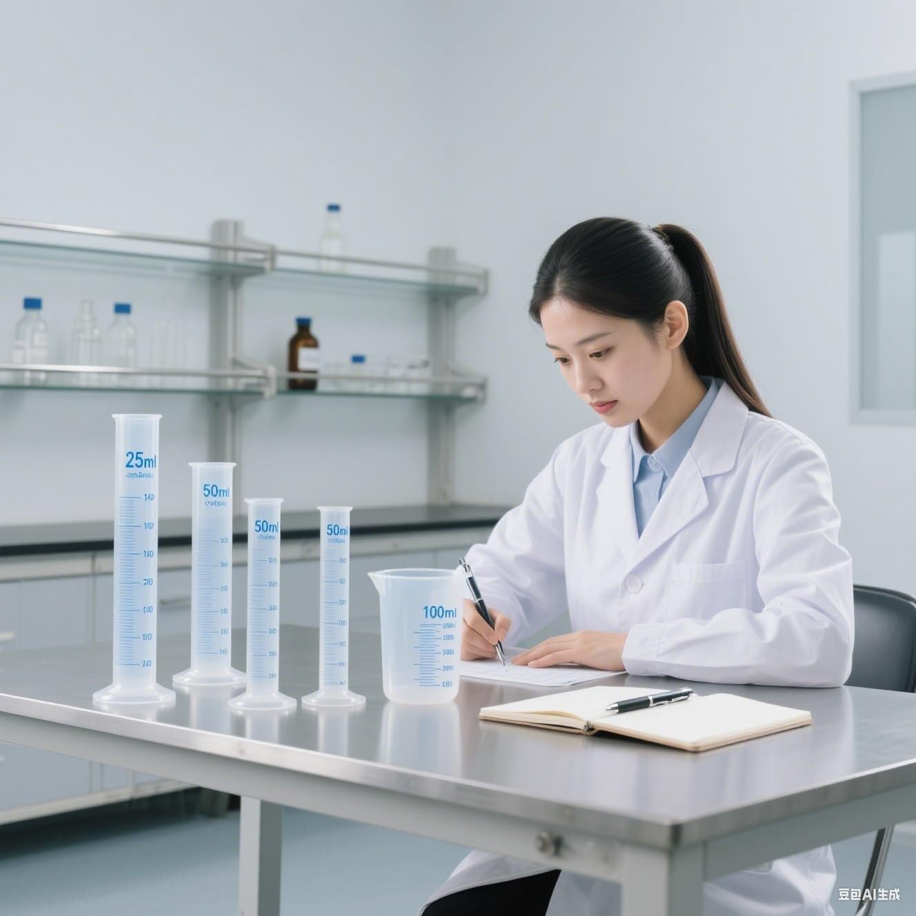 Probeta de Laboratorio para Ciencias, Cilindros graduados de plástico de 25 ml y 50 ml, Paquete Transparente de 6(50ML)