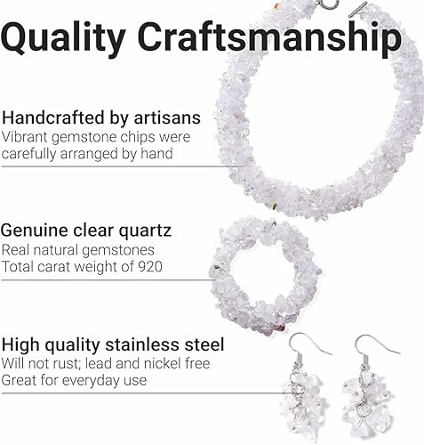 Miniatura 3 de Gemstone Chips Necklace, Earrings & Bracelet Set - Cluster Stainless Steel Jewelry for Women - Boho Beach Healing Crystal Jewelry - Necklace Length