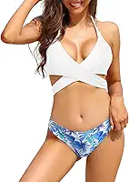 Conjunto de biquíni feminino cruzado push up frente única bandagem amarrada lateral roupa de banho duas peças