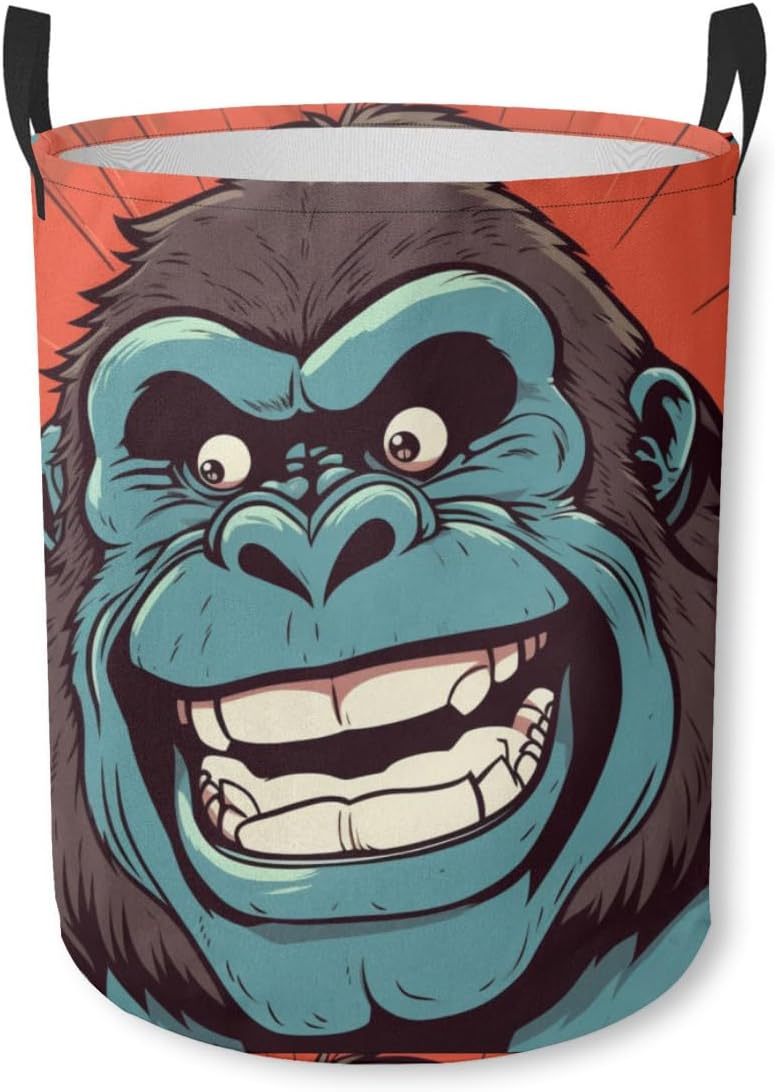 Funny Gorilla Face Waterproof Foldable Storage Bin, Dirty Clothes Laundry Basket, Canvas Organizer Basket for Laundry Hamper, Toy Bins, Gift Baskets, Bedroom, Clothes, Kids Hamper