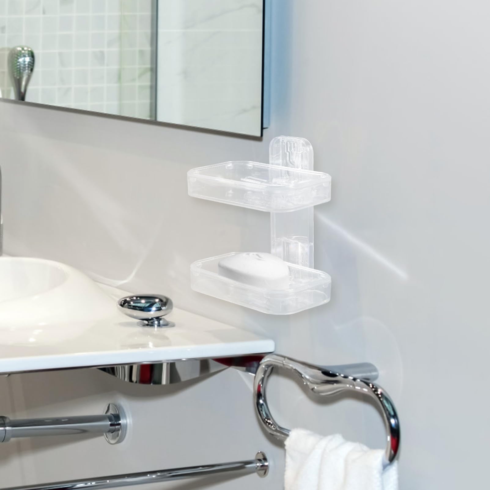 Gatuida 4piezas Soporte De Jabón Doble Montado Pared Jabonera Transparente Sin Perforación para Baño y Ducha Almacenamiento Drenaje