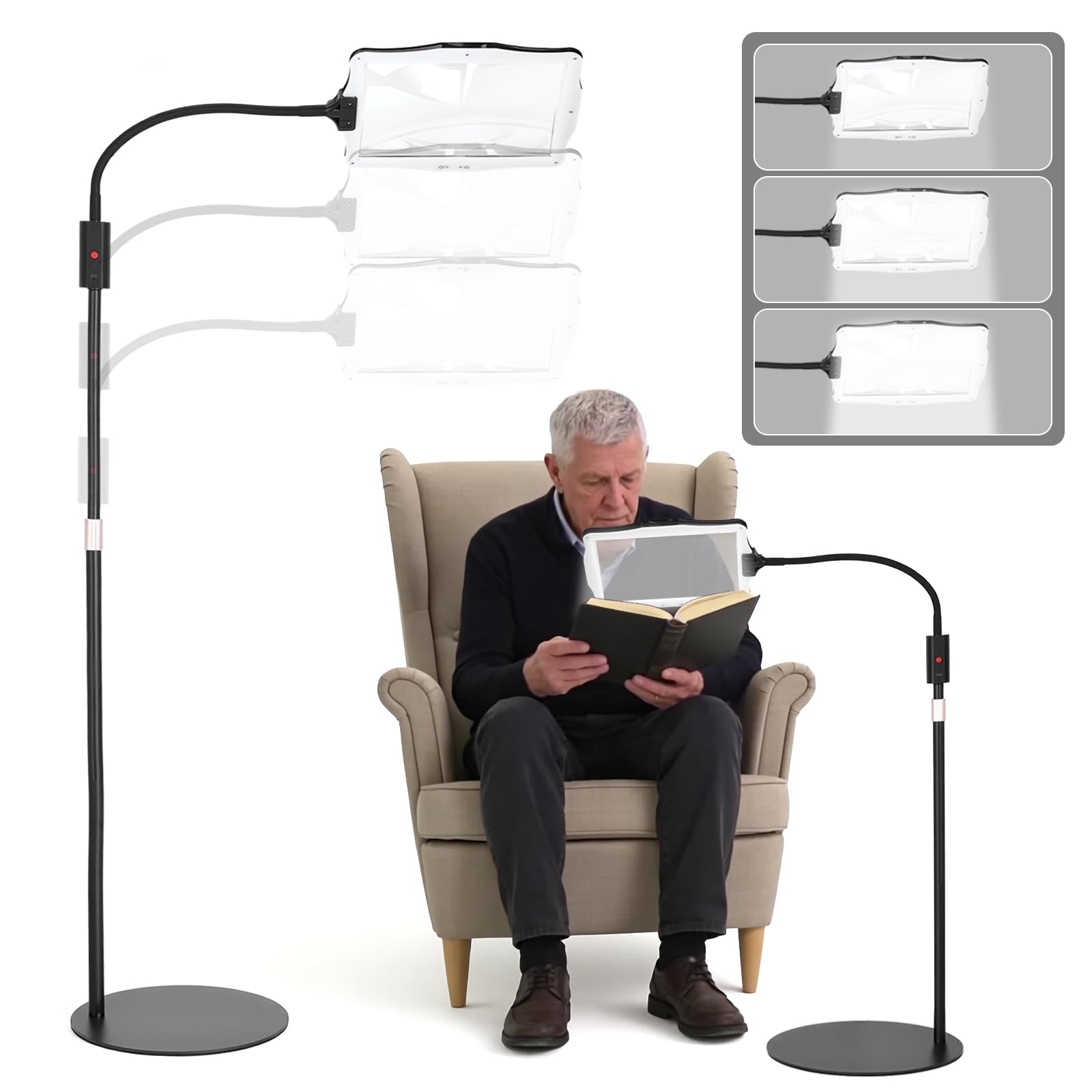 Lente d'ingrandimento 15X con luce, lampada 4 in 1 con 48 lampadine LED, lente d'ingrandimento 15X con luce e supporto, lampada con lente d'ingrandimento 4 in 1 con base con 48 lampadine LED luminose