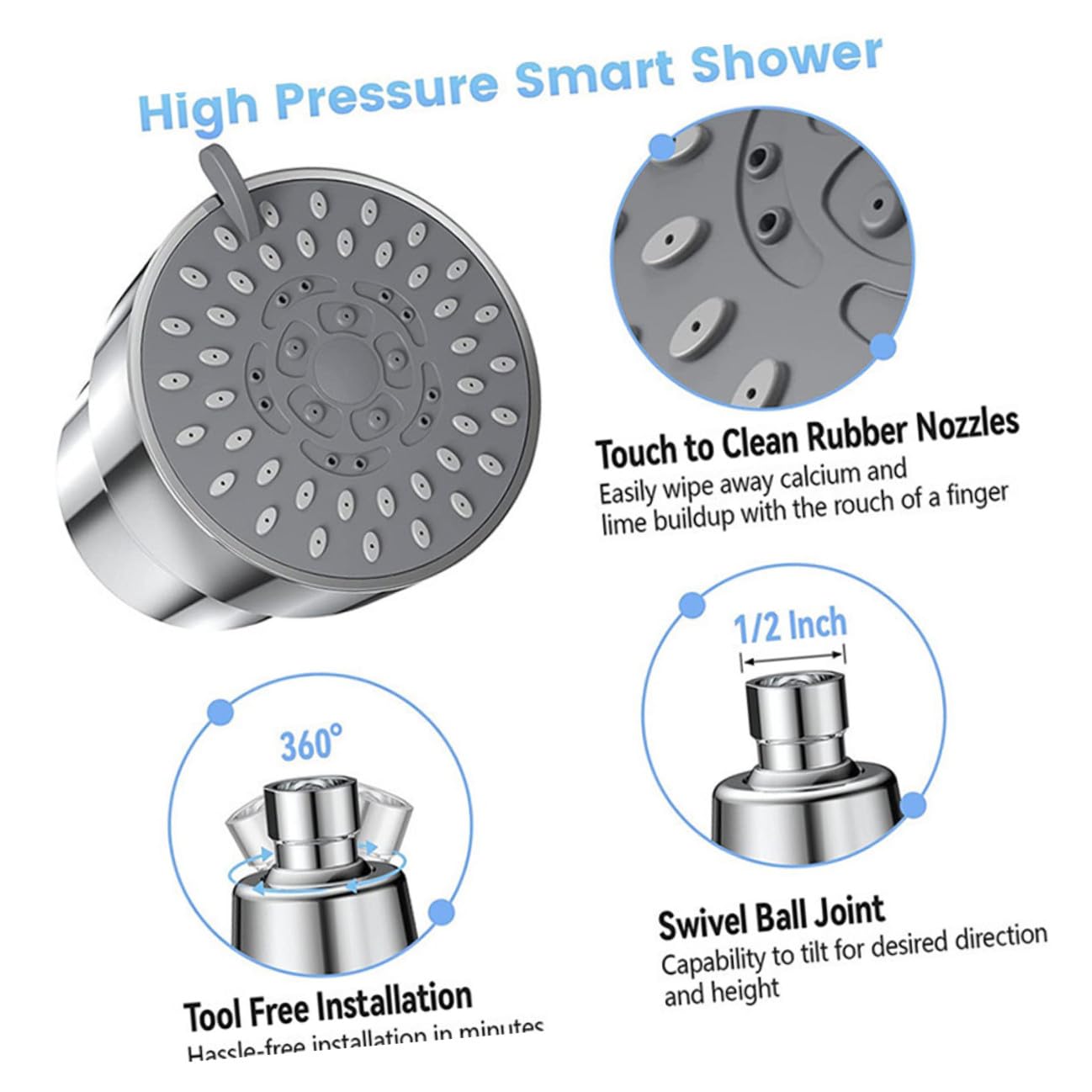 Duschkopf Wasserfilter Silber aus Abs und Metall für Dusche