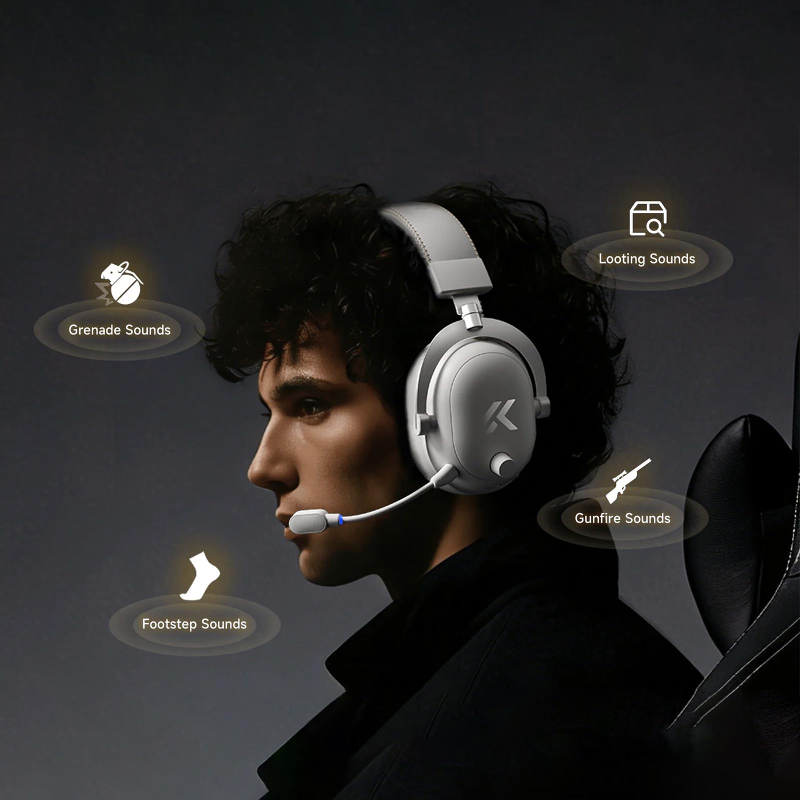 MCHOSE V9 Turbo+ Cuffie da gioco wireless RGB con stazione di ricarica magnetica, cuffie da gioco con suono surround 7.1 con microfono a cancellazione del rumore, bassa latenza di 15 ms, leggere, per