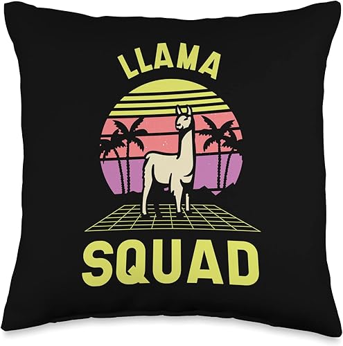 Funny Llama Squad Sunset Cool Alpaca Team Llamas Throw Pillow