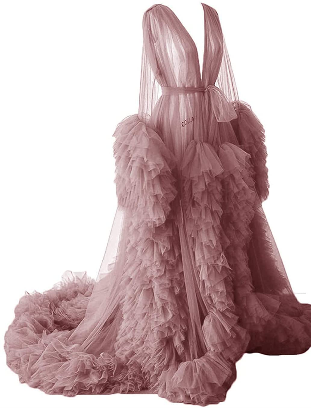 Dressing Gown for Maternity Photoshoot Perspective Sheer Long Robe Puffy Tulle Robe Sheer — view 25