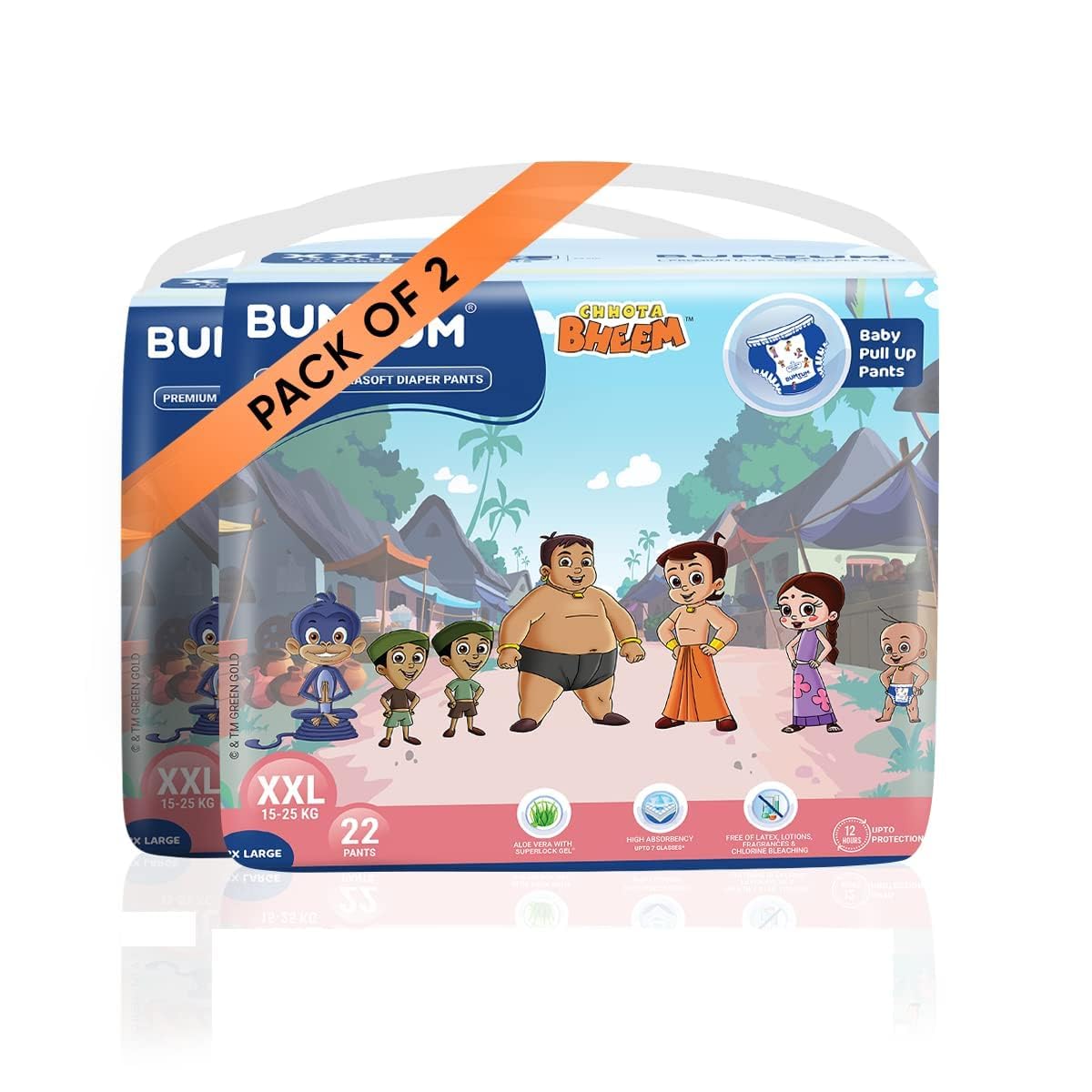 Bumtum Chota Bheem XXL Size Baby Diaper Pants, 44 Count, Leakage Protection Infused With Aloe Vera, Cottony Soft High Absorb Technology-image-48
