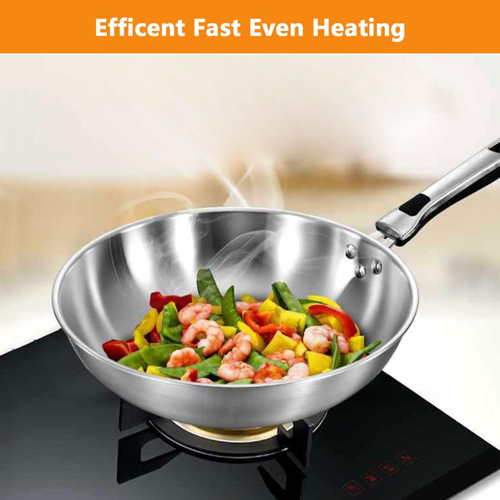 Bratpfanne Aus Edelstahl, Wokpfanne Mit Deckel, Wok-Töpfe Und Pfannen Zum Kochen, Professionelles Kochgeschirr, Für Alle Herdarten Geeignet