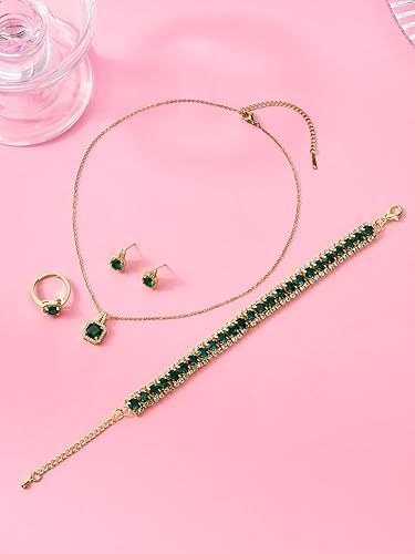 Miniatura 7 de Juego de 4 piezas de joyería de boda de circonita cúbica para novia, dama de honor, colgante de circonita cúbica, collar, aretes, pulsera de tenis