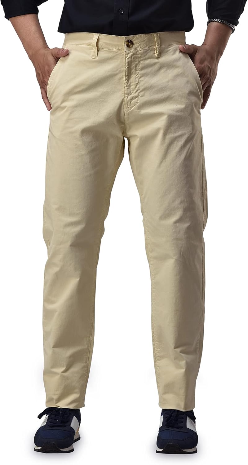 CHARBONNIER Men’s Slim fit Chinos Pants, Flat Front Design and Back Buttoned Pockets, Comfortable Men’s Pants for Casual wear