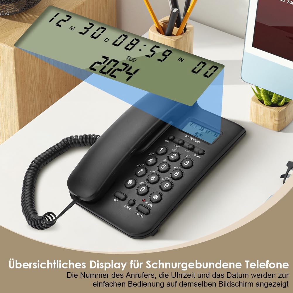 Ejoyous Telefon przewodowy, stały dla seniorów, analogowy, duży przycisk, bardzo głośna głośność, powtórzenie wyboru, biuro, dom(czarny)