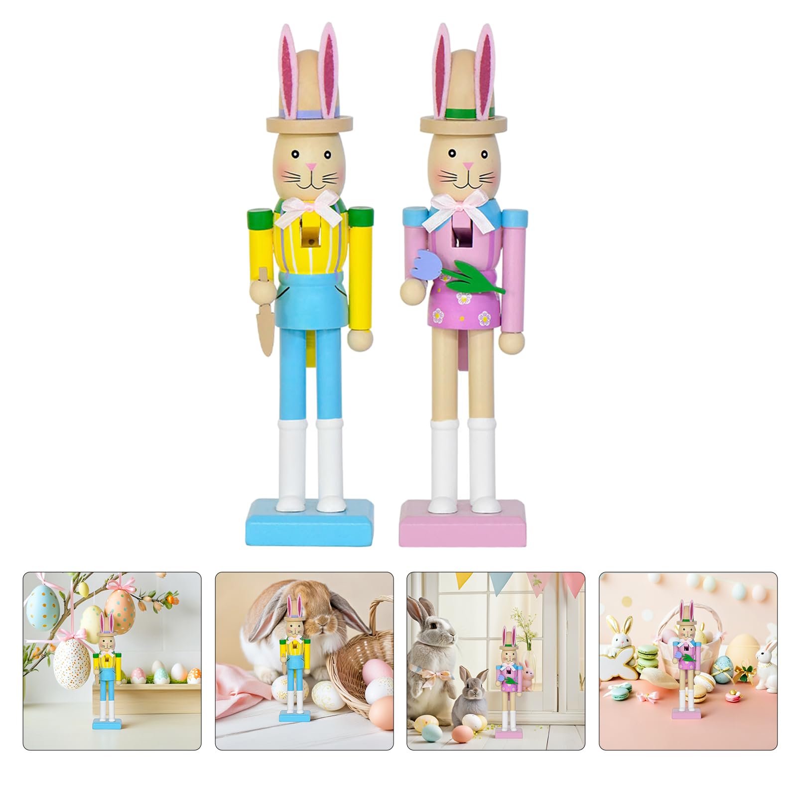 Healeved Set 2 Pezzi Centrotavola Pasquale in Legno Statuine Schiaccianoci a Forma di Coniglietto, Decorazioni da Tavolo Primaverili per Feste di Pasqua e Arredamento Casa