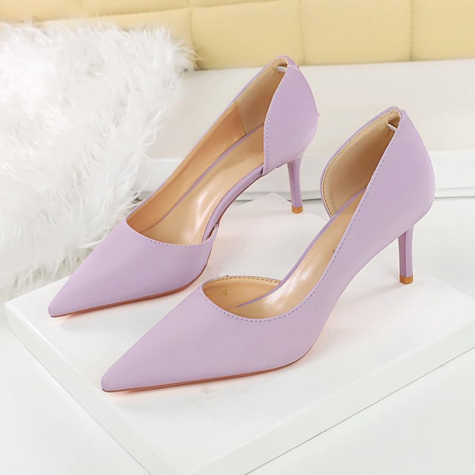 Scarpe Donna Punta con Tacco Alto con Tacco a Spillo 7 cm Raso Spacco Laterale per Matrimoni, Galà, Appuntamenti