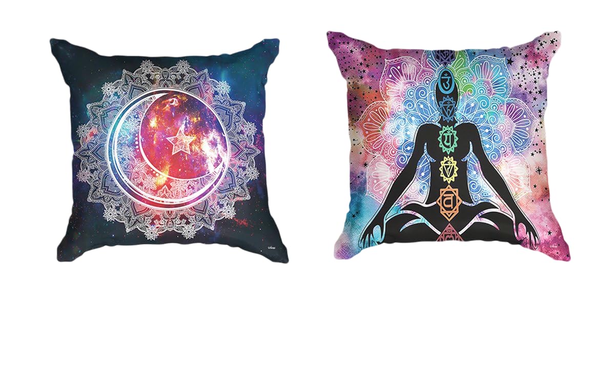 Ulticool - Cushion Cover - Chakra Healing Aura Spirituality Mandala - Set of 2 Designs - 45 x 45 cm - Decorative Cushion Without Filling - Accessory for Sofa/Bed - White Purple Blue