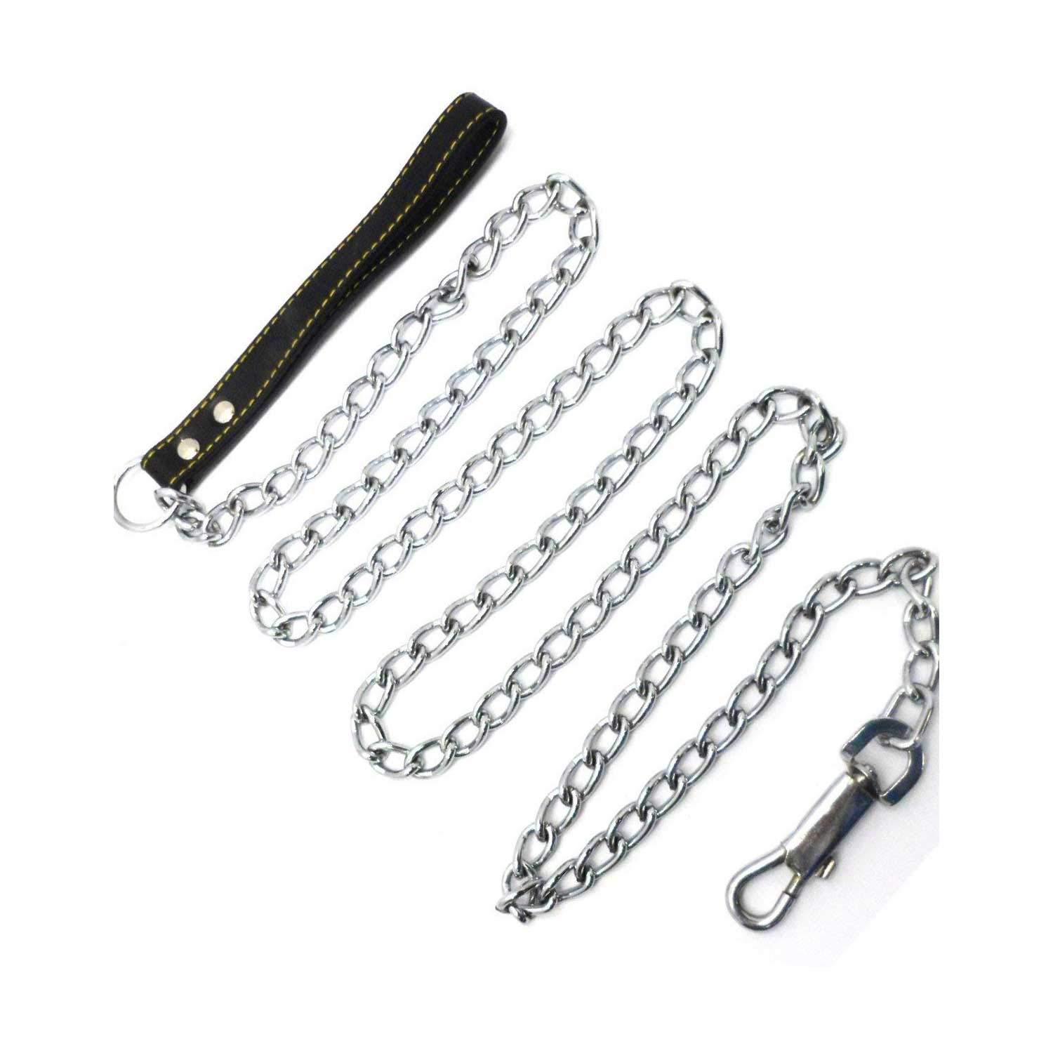 Unique ImportsPremium 6' Chain Heavy Duty Leash Black Leather-Like Strong Handle Lead for Large & Medium Size Dogs and Pets by GoodPooch