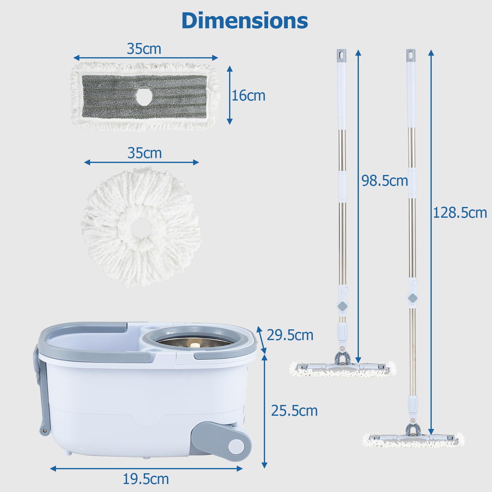LIFEZEAL Set di secchio e mocio, mop per la pulizia dei pavimenti girevole a 360° in microfibra con manico telescopico, secchio mocio a 2 scomparti con scolapiatti (tuta mop + 6 x Round Mop)