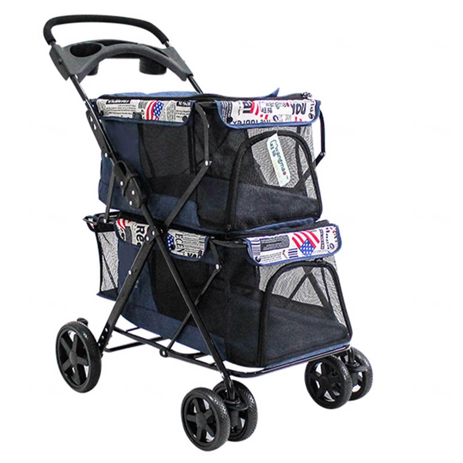 Cochecito para Mascotas de Doble Capa, Carrito Plegable para Perros Y Gatos, Cochecitos Dobles para Cachorros, Jaula Transportadora de Viaje con 4 Ruedas, Carrito Ligero para Cochecito de Gato para Vi