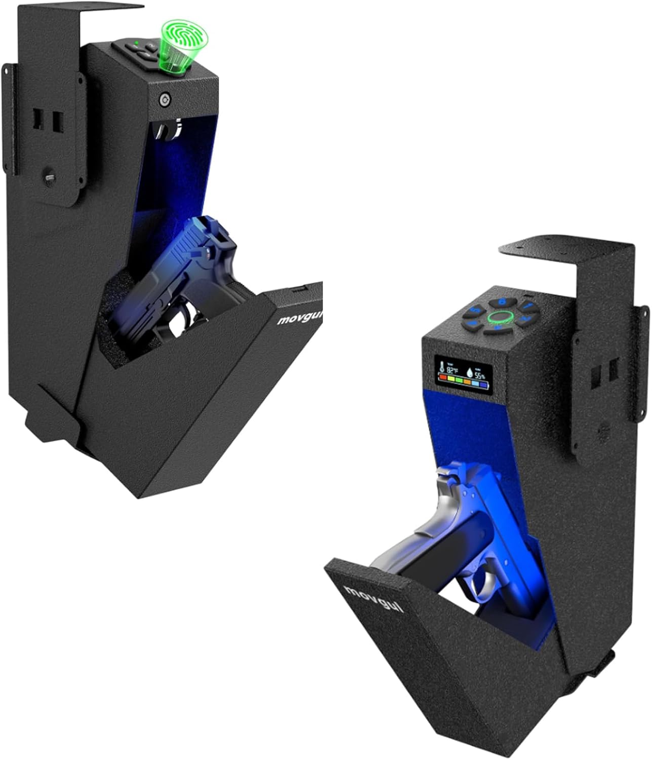 Biometric Gun Safe, Drop Down Gun Safe For 3 Ways-Fingerprint,PIN Code & Key Quick Access Pistol Lock Box,Handgun Safe For Nightstand,Bedside, Home, Drawer,Car