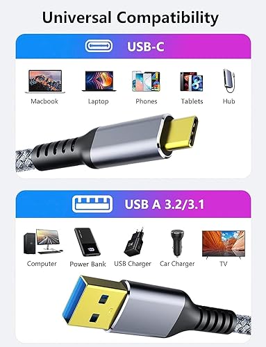 Miniatura 5 de Cable USB C de 3 pies cable USB A a C de 32 Gen 2 transferencia de datos de alta velocidad de 10 Gbps cable de carga rápida tipo C de 31 A 60 W