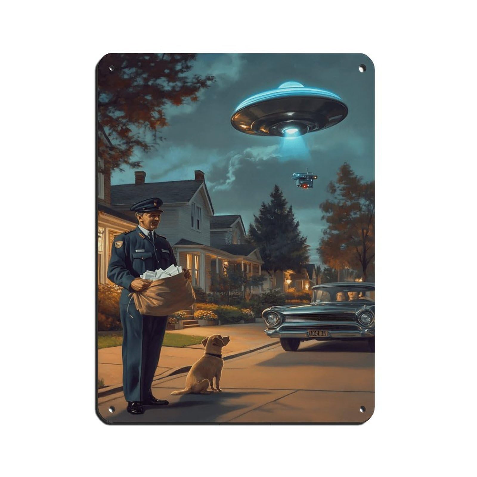 Vintage UFO Encounter, Retro Sci-Fi Tin Sign Vintage Metal Pub Club Cafe Bar Home Wall Art Decoration Poster Retro 12x16inch(30x40cm)