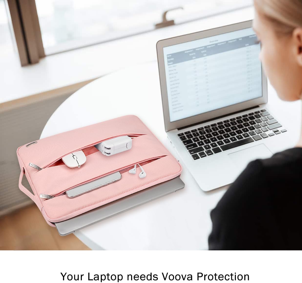 Voova 14 15 Inch Laptop Sleeve Case, Waterproof Computer Bag Cover Compatible with MacBook Air 15 M2/M3/M4 2022-2025, MacBook Pro 15, Hp chromebook 14, 14-15” Dell Lenovo Acer Asus, Pink