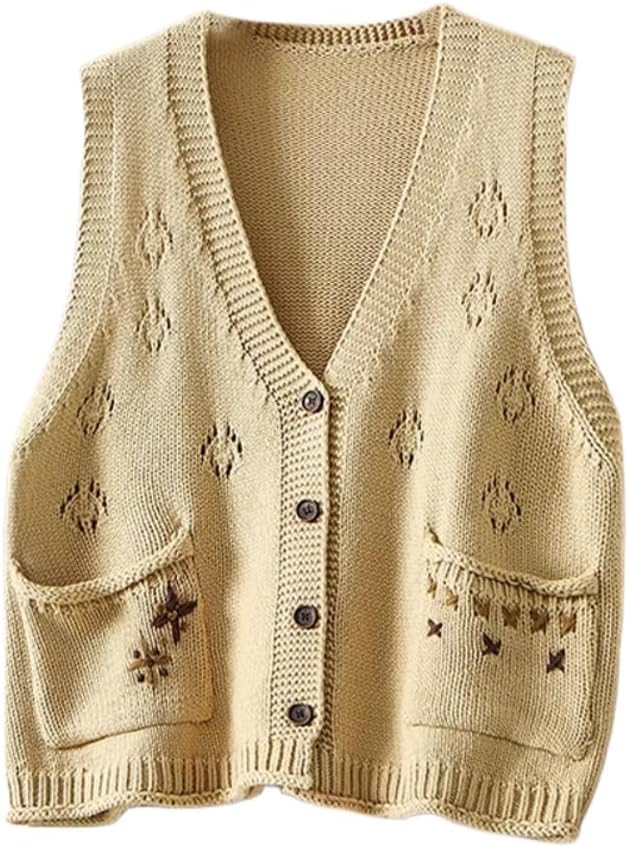 LIXINGHEITANG Large size knitted vest for women autumn and winter loose embroidered ethnic waistcoat sleeveless sweater
