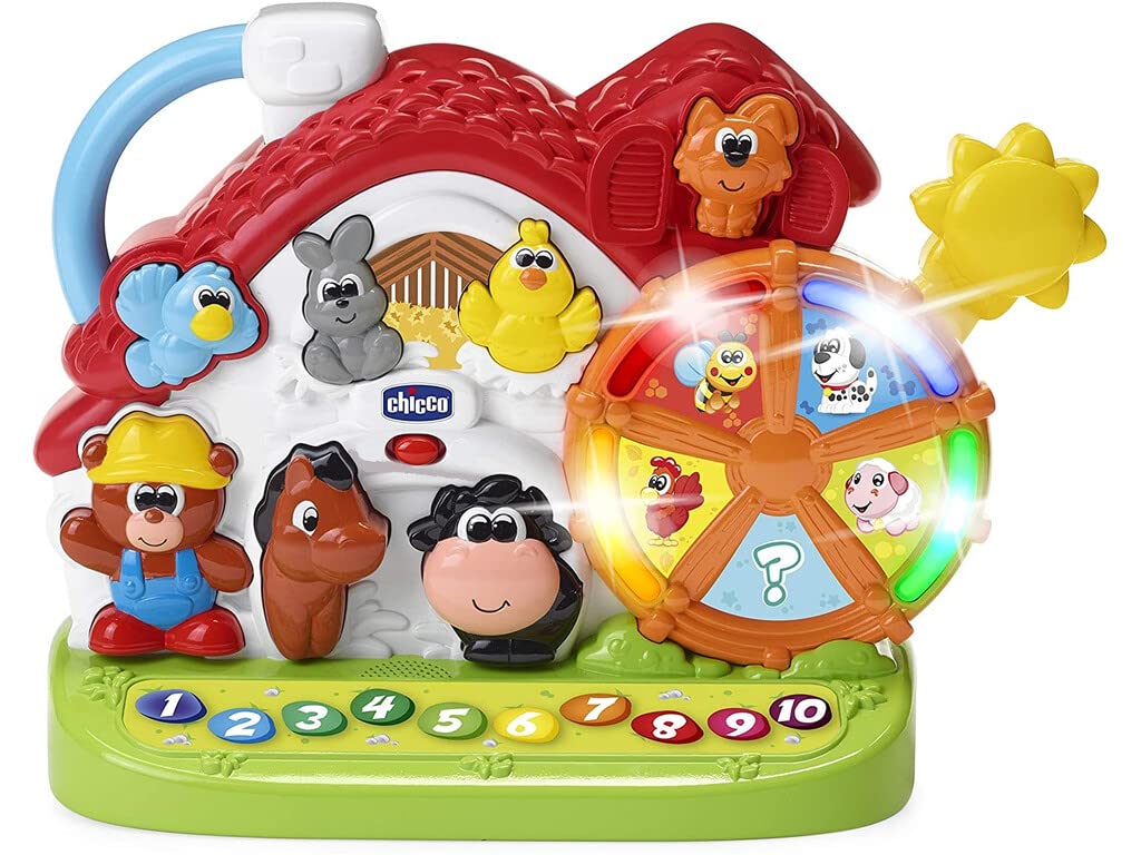 Chicco Ferme parlante Centre d'activités bilingue espagnol/anglais, ferme d'animaux avec lumières et sons, 3 façons de jouer, jouets électroniques éducatifs - Jouets pour bébés et enfants
