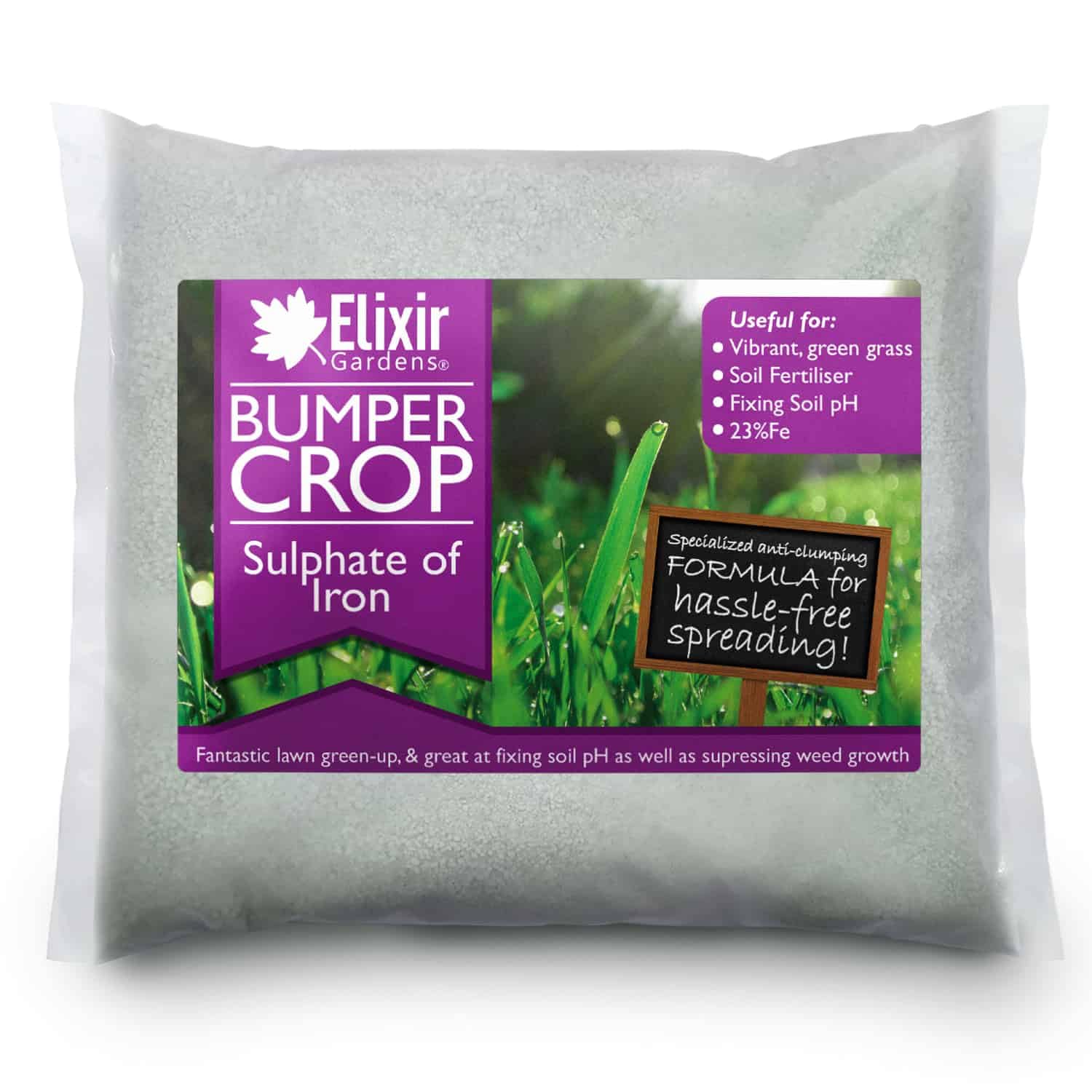Elixir Gardens Bumper Crop Sulphate of Iron 20% | 500g-25kg Weights Available | Lawn Tonic & Turf Treatment | 25kg, Polythene Bag | Makes up to 2000 Litres of Liquid Feed