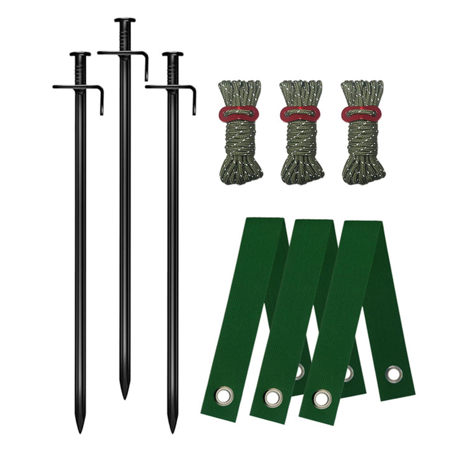 Msioytog Set B Strong Helical Design Stake Dowels Package 30Cm Iron Stakes Nylon Straps Cotton Rope Included For Stable Outdoor Fixing Green Recyclable Ground Stake Set