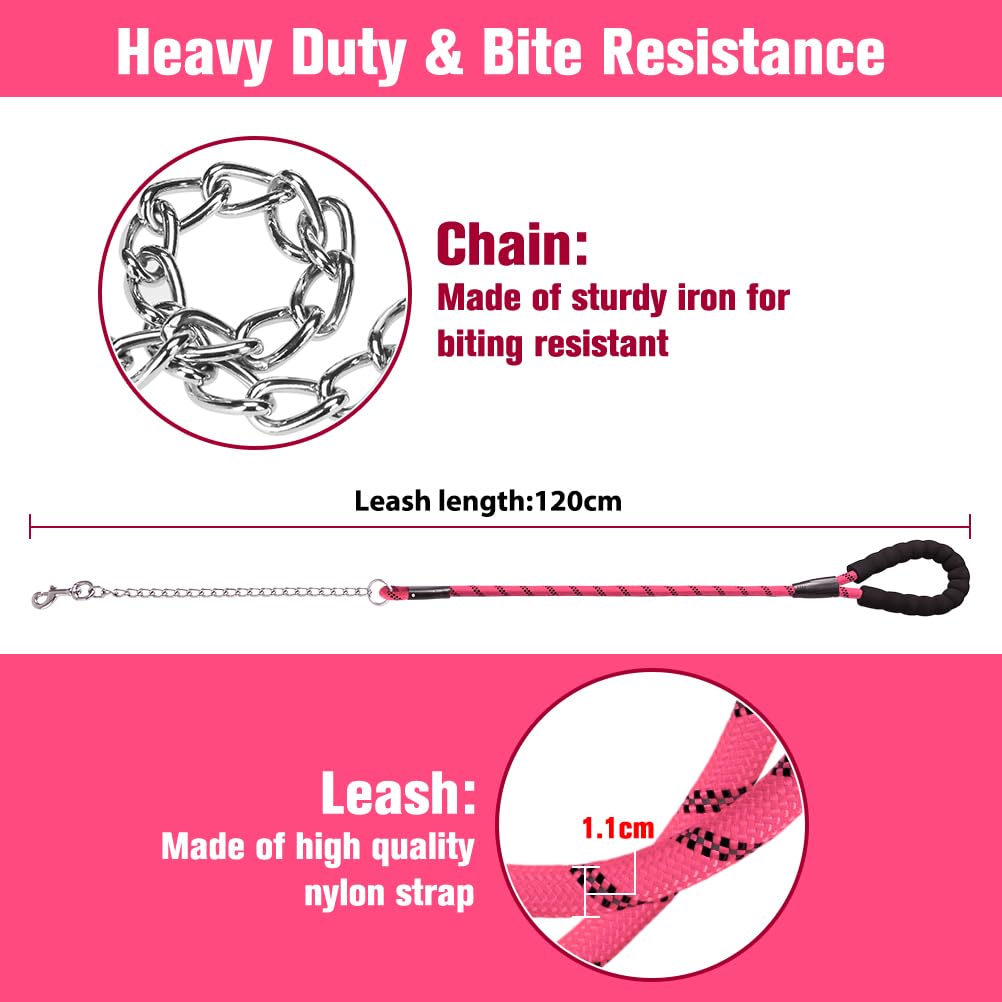 MIHACHI Anti Chew Dog Lead, Heavy Duty Rope Dog Leash with No Bite Chain and Soft Padded Handle - Image 2