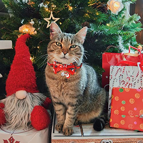 2 Stück Weihnachten Katzenhalsband Hundehalsband,Weihnachtliches Katzenhalsband mit Süßer Fliege und Glöckchen Katzen Halsband Weihnachten Katzen Halsbänder mit Schleife für Katze,Kätzchen und Welpen