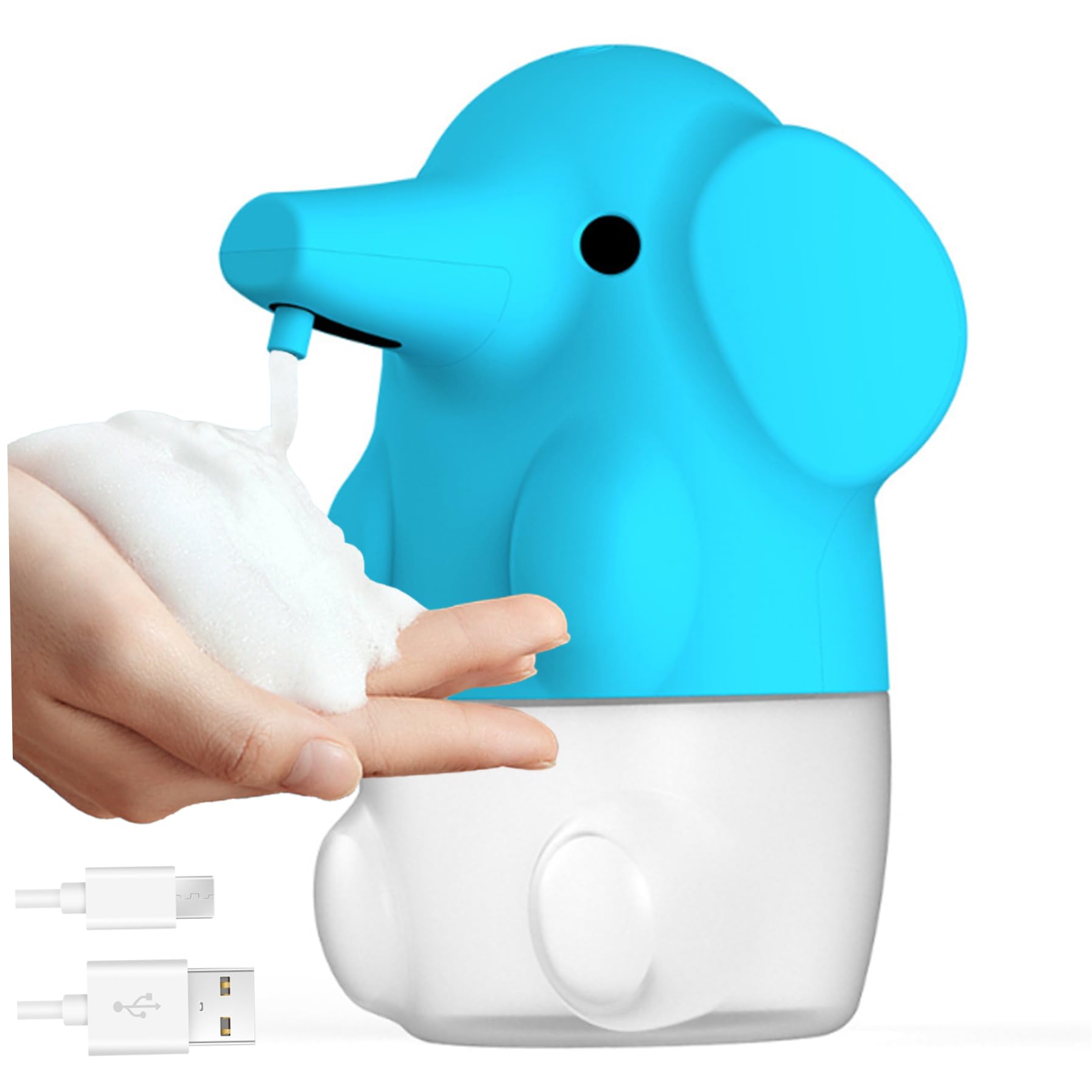 Dispensador automático de jabón espumoso con Forma de Elefante, Accesorio de baño para niños, Recargable por USB, sin Contacto, Color Azul, 250ML