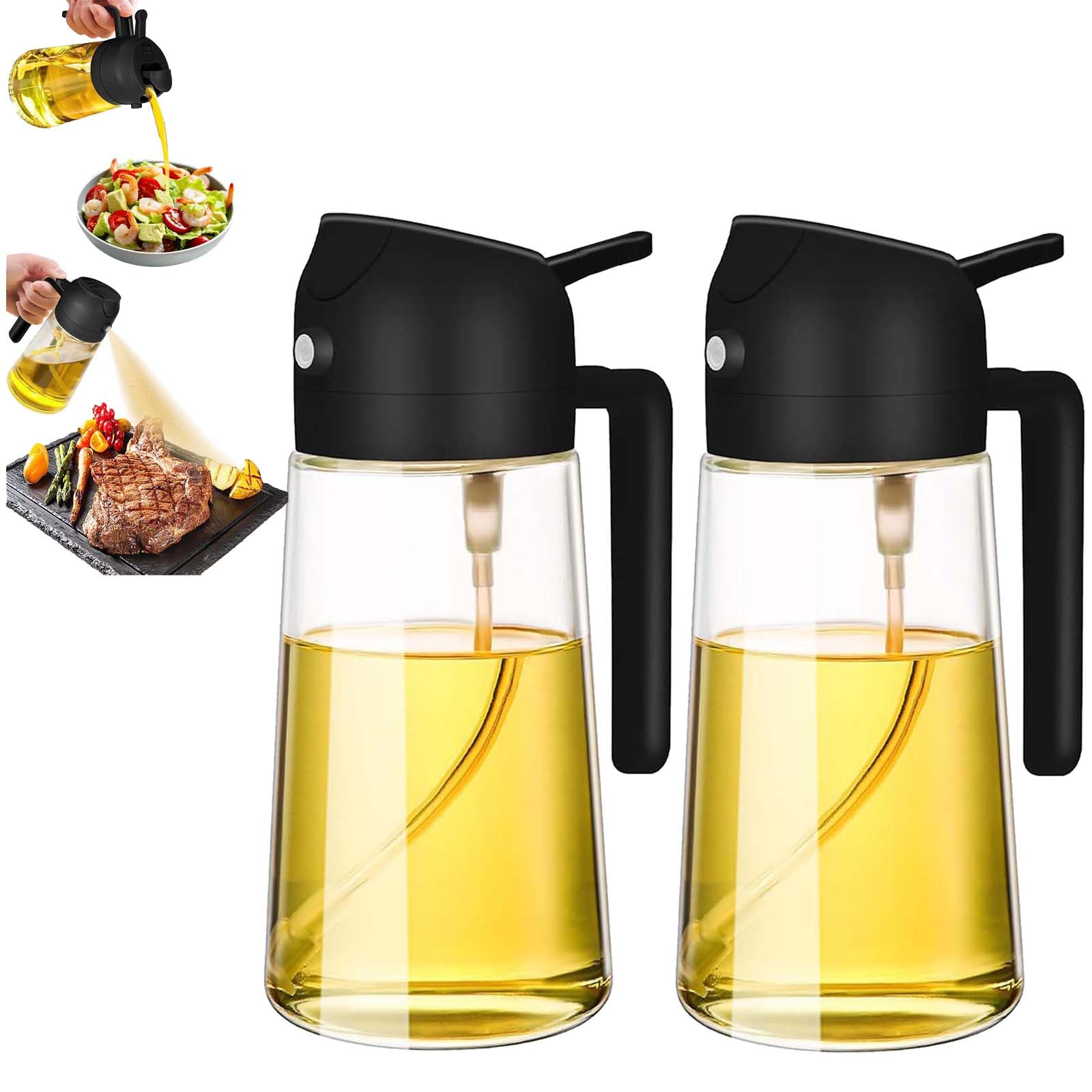 OURCABECUE Kitchen Oil Sprayer for Cooking, 2 in 1 Spray and Pour Olive Oil Dispenser 16oz 470ml Glass Oil Spray Bottle, Mist Olive Oil Dispensing for Kitchen, Air Fryer, Salad, Black