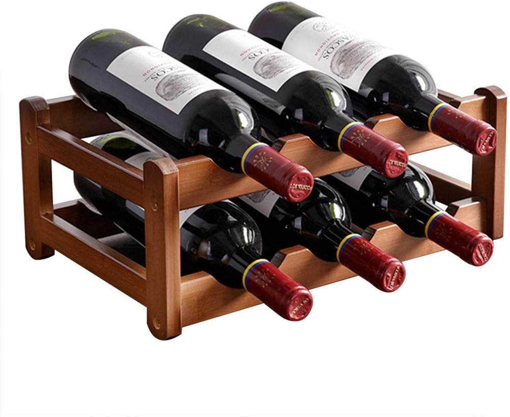 Estante para Vino de Bambú Apilable, Soporte Modular para 6 Botellas