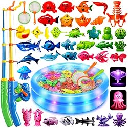CozyBomB™ Magnetic Fishing Toys Game Set for Kids | Water Table Bathtub Kiddie Pool Party Pole Rod Net, Outdoor Plastic Floating Fish, Toddler Bath Color Ocean Sea Animals Birthday Gift Age 3-5 6 4-8