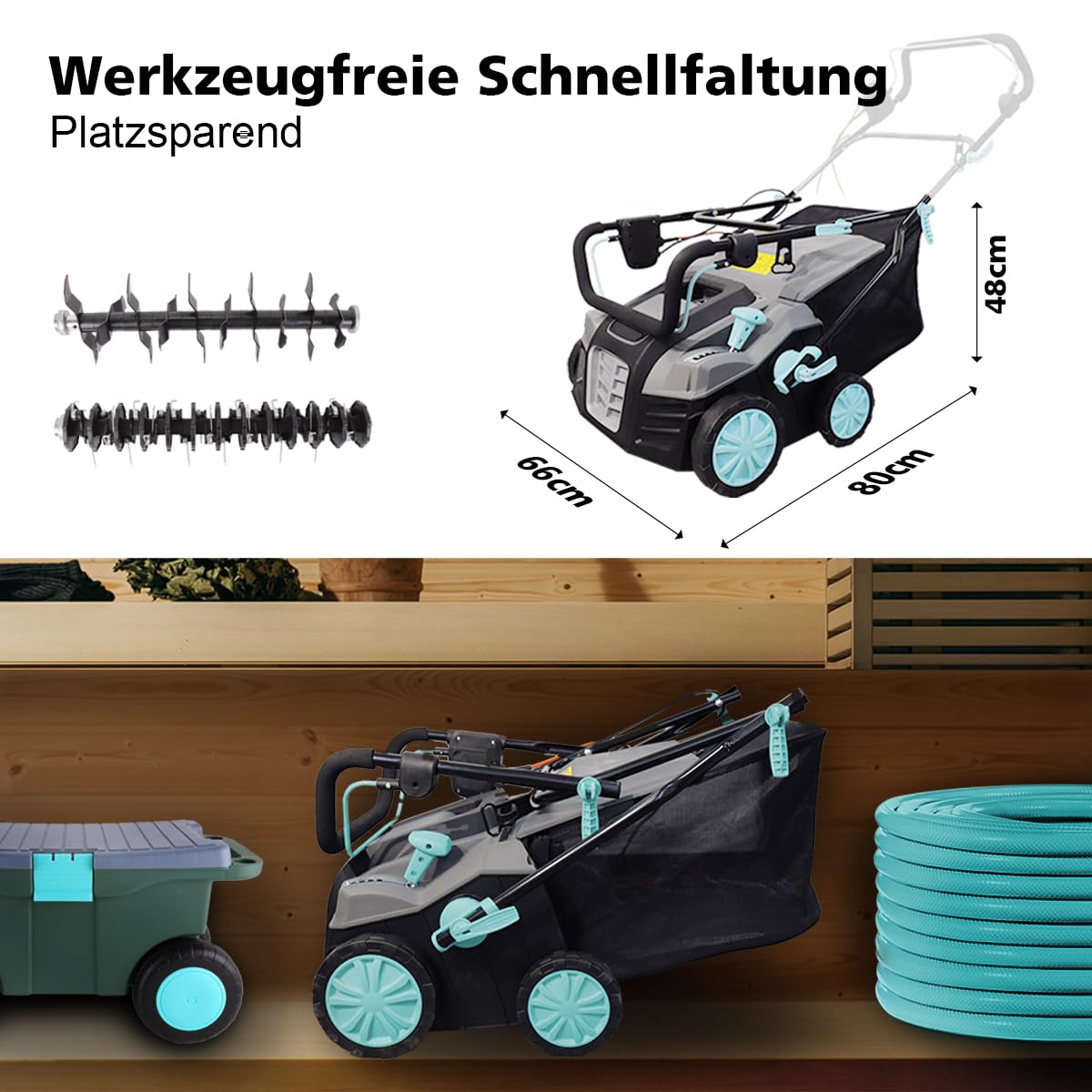 2000W Elektro-Vertikutierer & Rasenlüfter 2-in-1, 40CM Arbeitsbreite, 5 Tiefenpositionen, 55L Grasfangbox, Klappbarer Griff, Multifunktionaler Rasenpflegehelfer