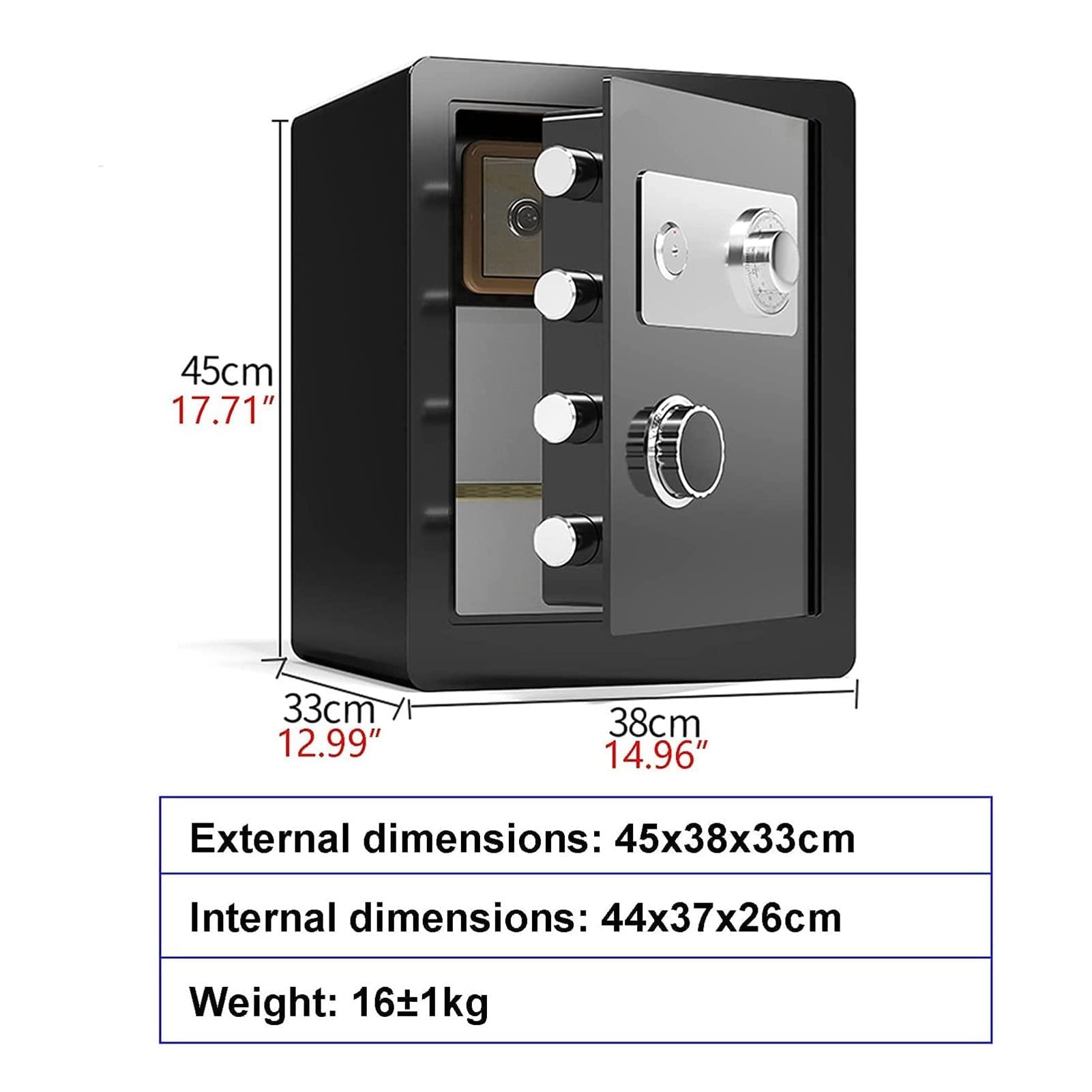 Casseforti Impermeabili Cassetta di Sicurezza con Serratura a Combinazione in Acciaio, Armadietto ignifugo e antifurto, Scatola Portadocumenti per Piccoli uffici, Altezza 25 cm/30 cm/45 cm per